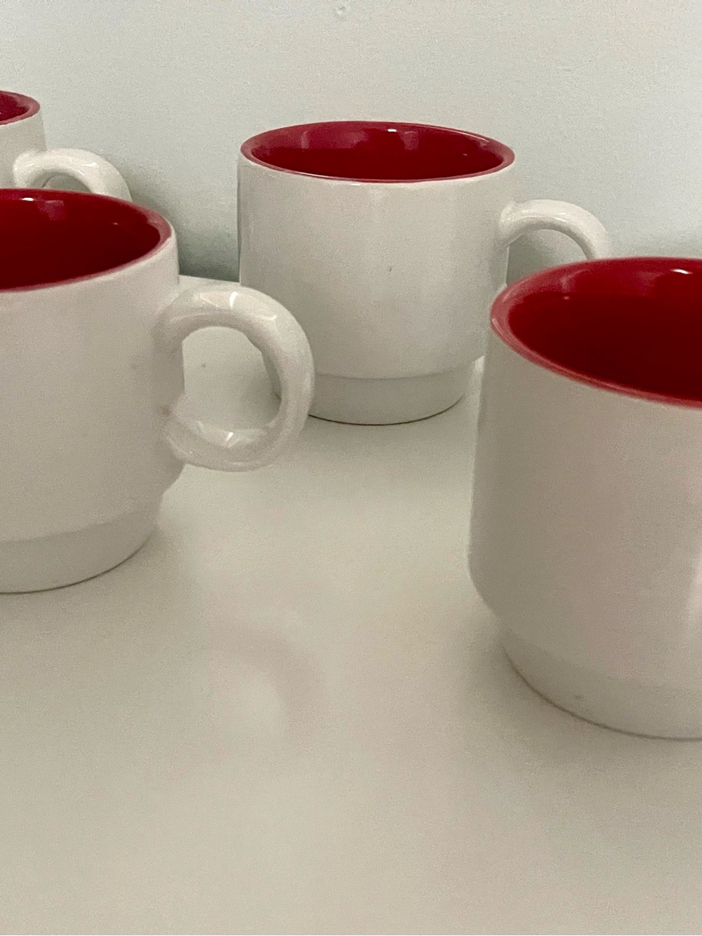 Crate&Barrel White Mugs with Red Interior - Set